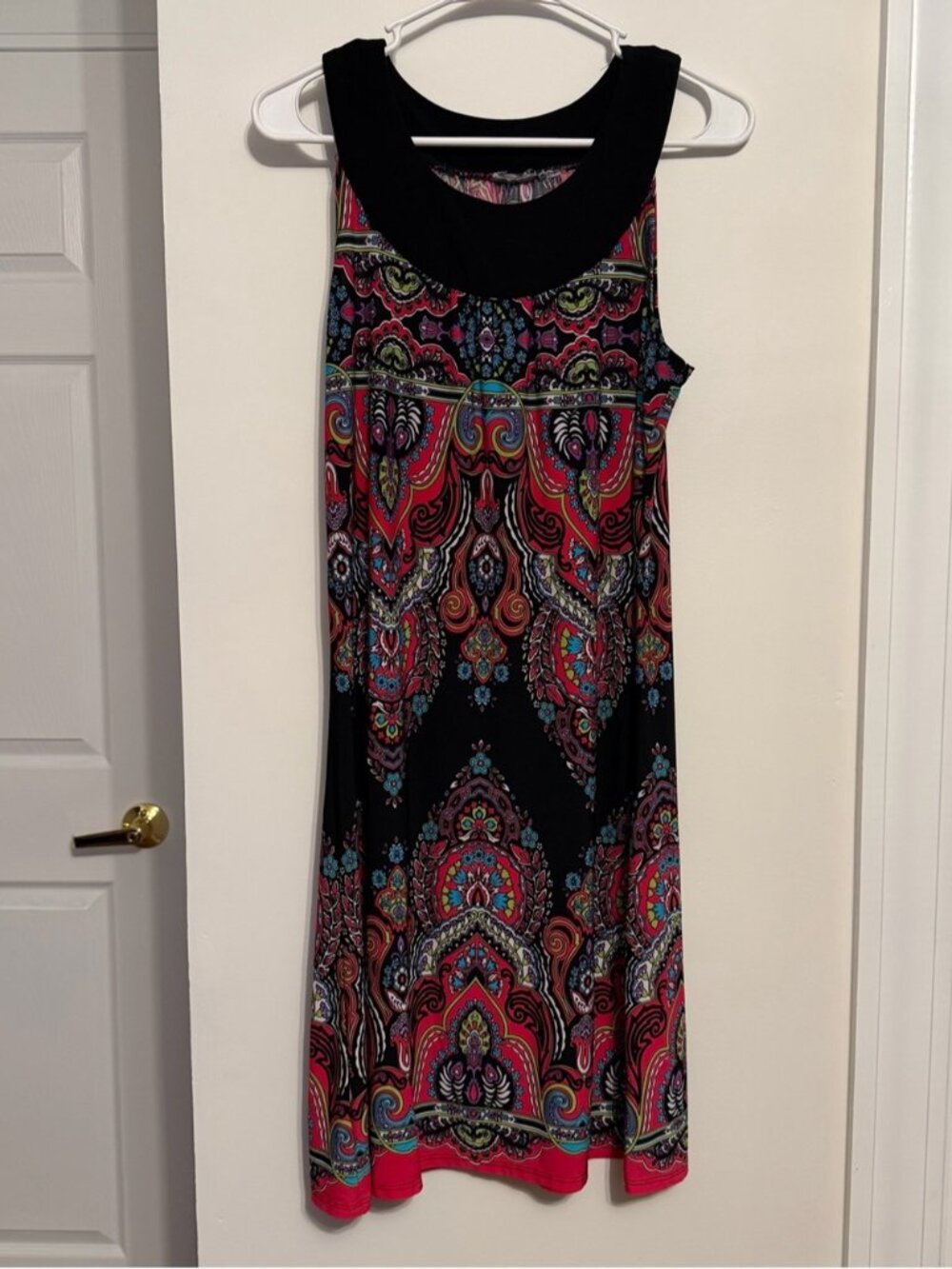 Black Sleeveless Midi Dress with Pink Paisley Print